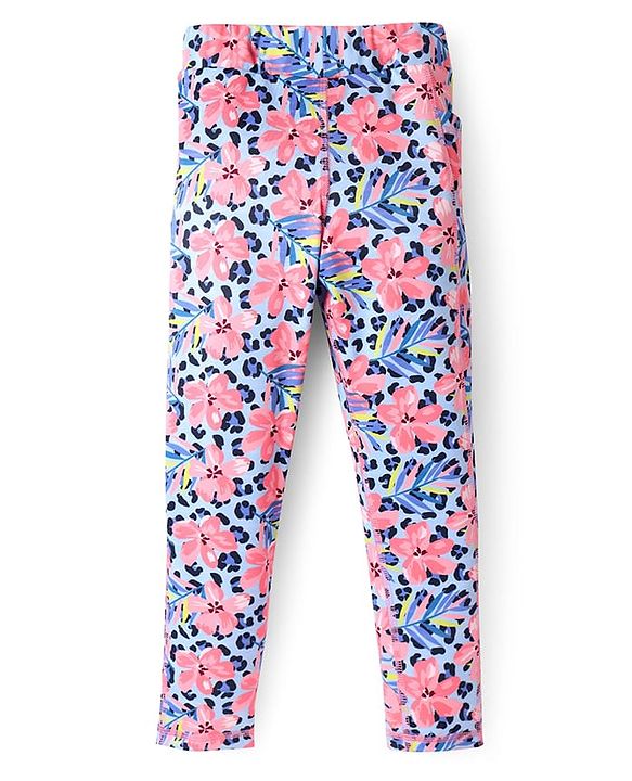 Pine Active Knit Full Length Super Stretch Leggings With Floral Print - Multicolor