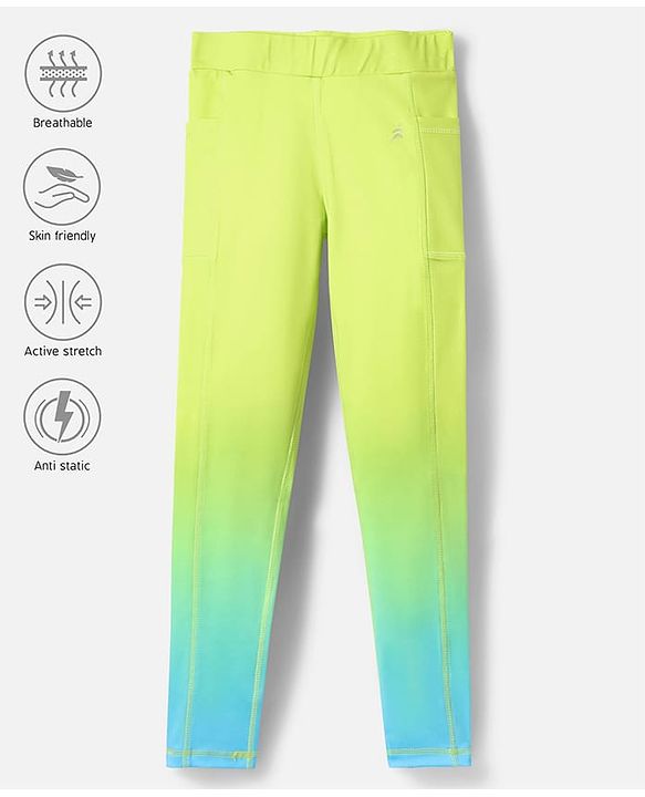 Pine Active Knit Full Length Super Stretch Leggings With Ombre Effect - Light Green & Light Blue