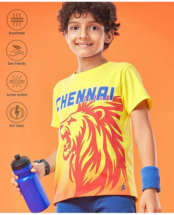 Pine Active Half Sleeves High Stretch T-Shirt with Chennai Team Print - Yellow