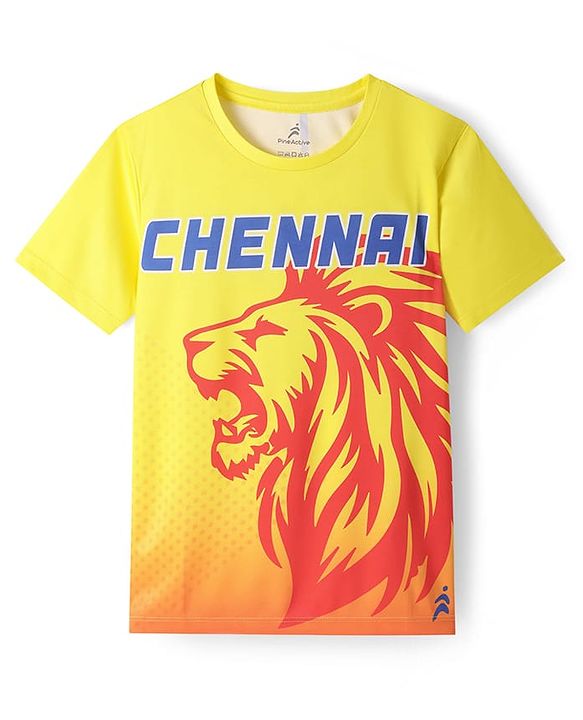 Pine Active Half Sleeves High Stretch T-Shirt with Chennai Team Print - Yellow