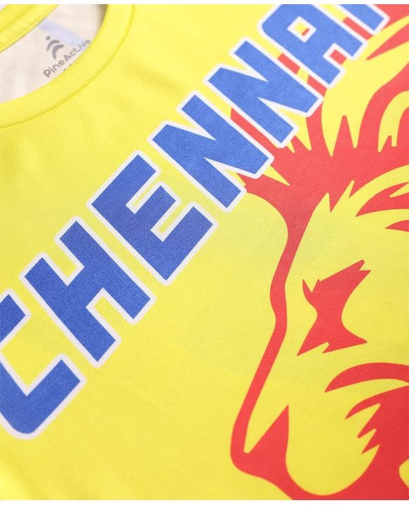 Pine Active Half Sleeves High Stretch T-Shirt with Chennai Team Print - Yellow