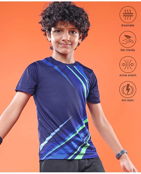 Pine Active Knit Half Sleeves T-Shirt - Navy Blue