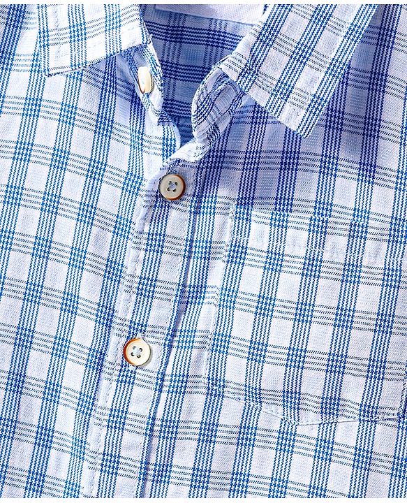 Babyhug 100% Cotton Woven Half Sleeves Checks Shirt- Blue