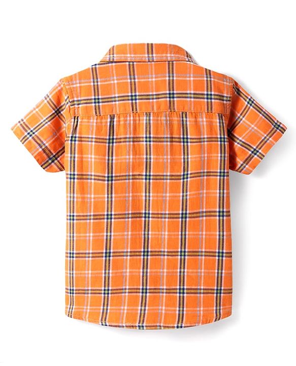 Babyhug Cotton Knit Half Sleeves Checkered Shirt - Orange