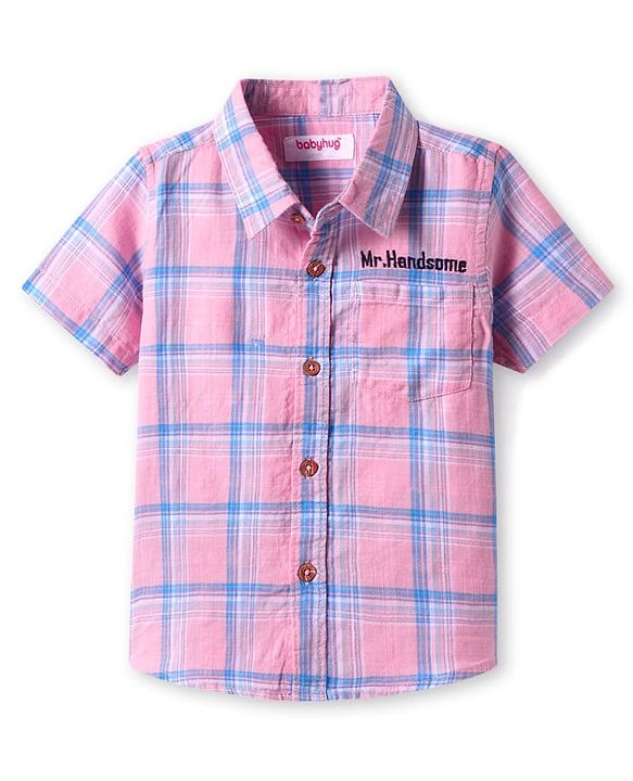 Babyhug Cotton Knit Half Sleeves Checkered Shirt - Pink & Blue