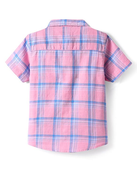 Babyhug Cotton Knit Half Sleeves Checkered Shirt - Pink & Blue