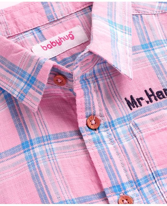 Babyhug Cotton Knit Half Sleeves Checkered Shirt - Pink & Blue