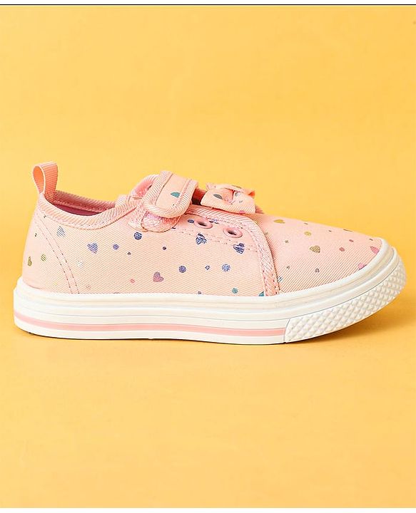 Cute Walk by Babyhug Velecro Closure Heart Printed Casual Shoes with Bow Applique - Dark Pink
