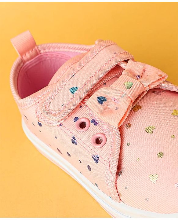 Cute Walk by Babyhug Velecro Closure Heart Printed Casual Shoes with Bow Applique - Dark Pink
