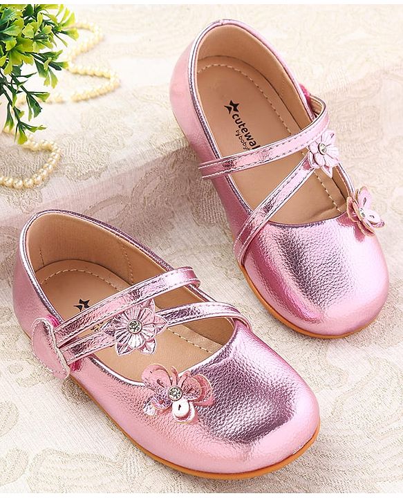Cute Walk by Babyhug Velcro Closure Ballerina with Floral Applique - Pink