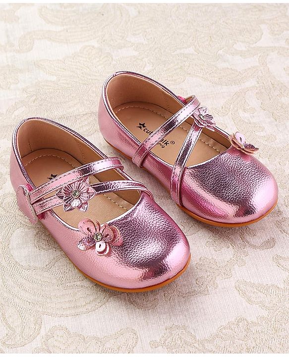 Cute Walk by Babyhug Velcro Closure Ballerina with Floral Applique - Pink
