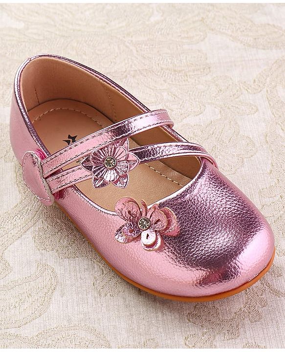 Cute Walk by Babyhug Velcro Closure Ballerina with Floral Applique - Pink