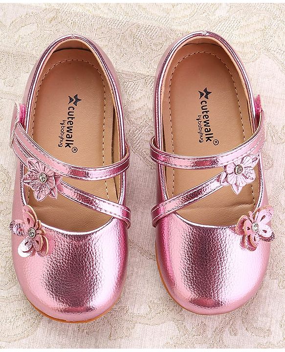 Cute Walk by Babyhug Velcro Closure Ballerina with Floral Applique - Pink