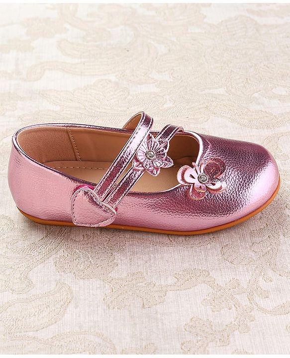 Cute Walk by Babyhug Velcro Closure Ballerina with Floral Applique - Pink