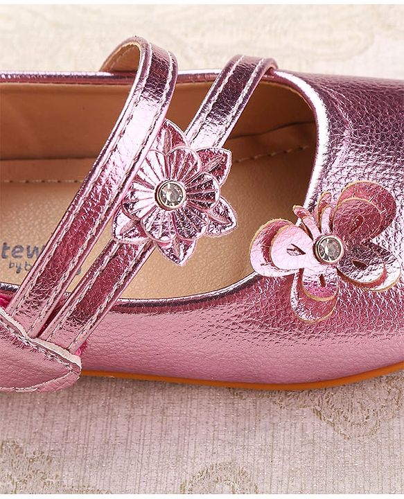 Cute Walk by Babyhug Velcro Closure Ballerina with Floral Applique - Pink
