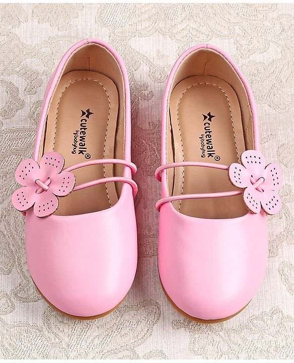 Cute Walk by Babyhug Slip on Ballerina with Floral Applique - Pink