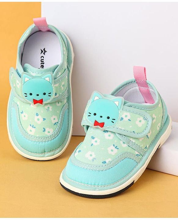 Cute Walk by Babyhug Velcro Closure Casual Shoes with Kitty Patch - Light Yellow
