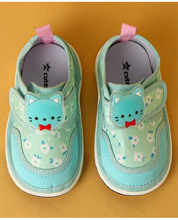 Cute Walk by Babyhug Velcro Closure Casual Shoes with Kitty Patch - Light Yellow