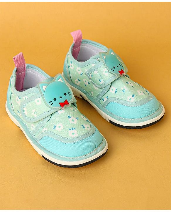 Cute Walk by Babyhug Velcro Closure Casual Shoes with Kitty Patch - Light Yellow