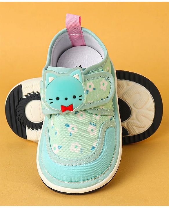 Cute Walk by Babyhug Velcro Closure Casual Shoes with Kitty Patch - Light Yellow