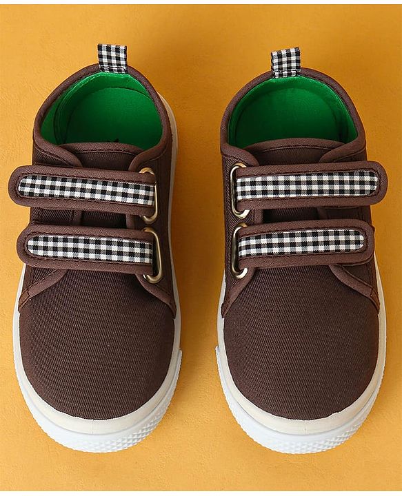 Cute Walk by Babyhug Velcro Closure Casual Shoes with Checks - Charcoal Grey