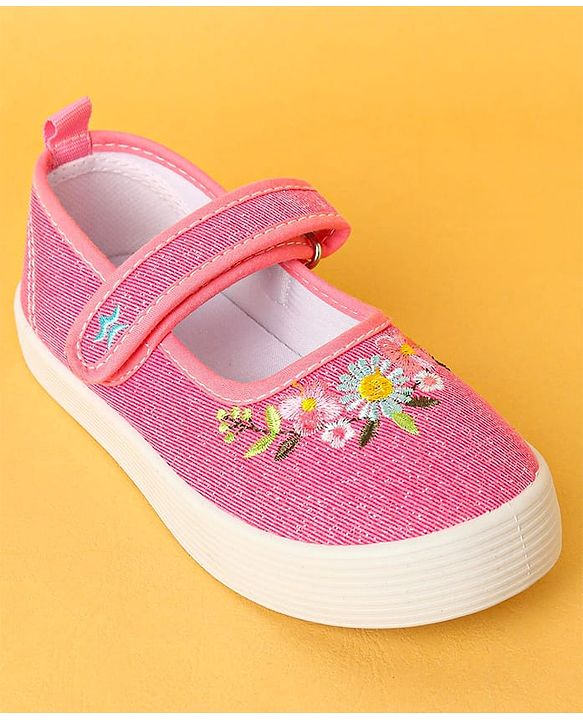 Cute Walk by Babyhug Velcro Closure Casual Shoes with Floral Embroidery Detailing - Pink