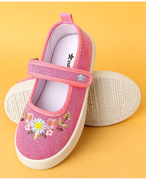Cute Walk by Babyhug Velcro Closure Casual Shoes with Floral Embroidery Detailing - Pink