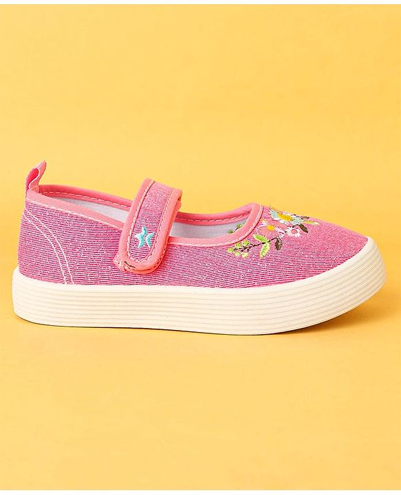 Cute Walk by Babyhug Velcro Closure Casual Shoes with Floral Embroidery Detailing - Pink