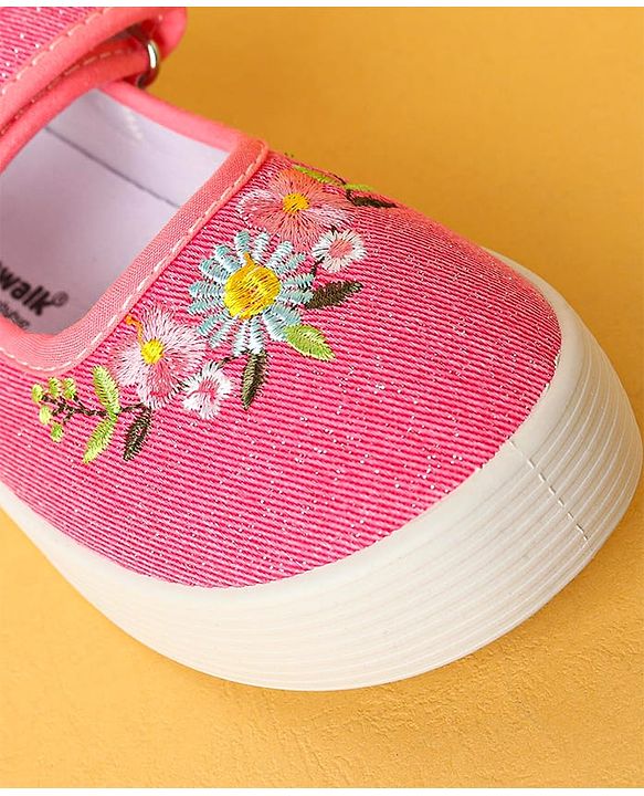 Cute Walk by Babyhug Velcro Closure Casual Shoes with Floral Embroidery Detailing - Pink