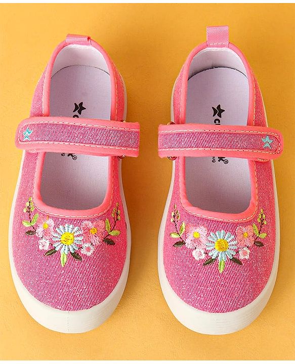 Cute Walk by Babyhug Velcro Closure Casual Shoes with Floral Embroidery Detailing - Pink