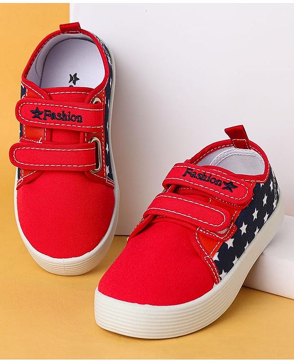 Cute Walk by Babyhug Velcro Closure Casual Shoes with Star Print - Red