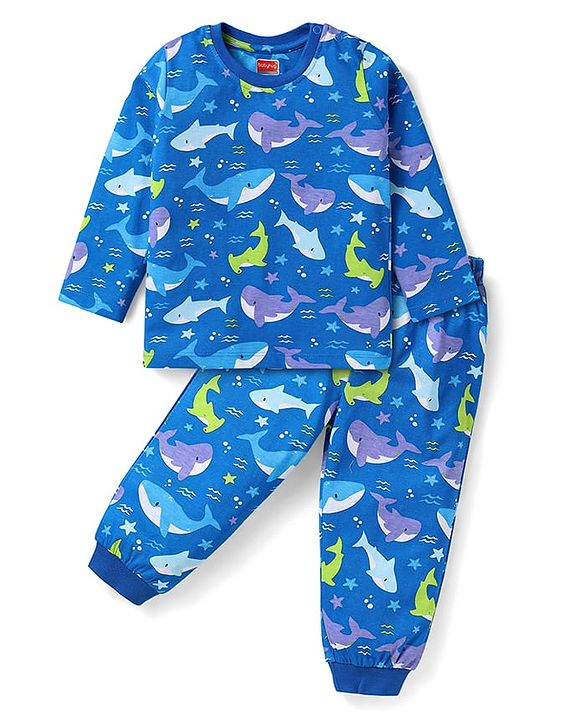 Babyhug Full Sleeves Sequined Embroidered Kurta with Pyjama Set - Teal Blue main image 1