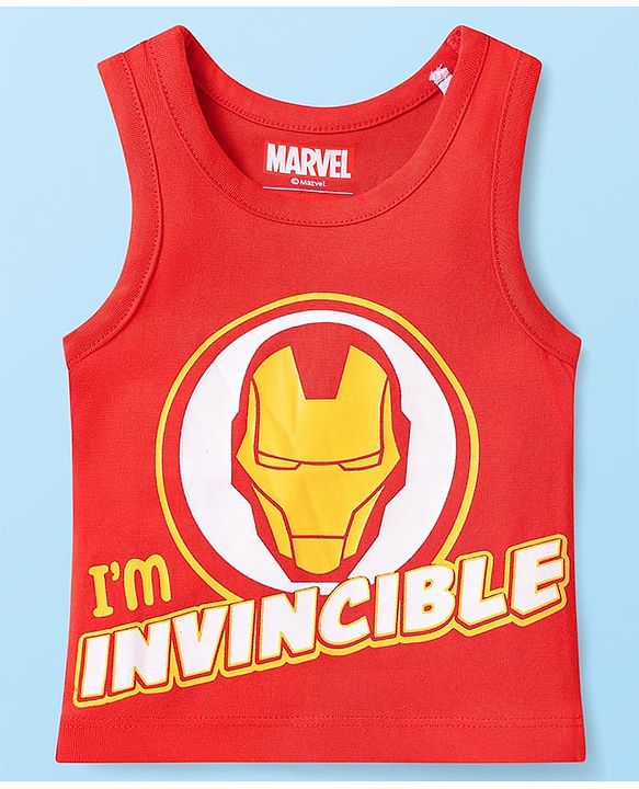 Babyhug Marvel Knit Sleeveless Vests With Avengers Graphics Pack Of 3 - Red Blue & White