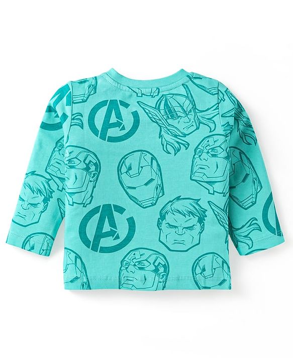 Babyhug Marvel Single Jersey Knit Full Sleeves Night Suit with Avengers Graphics - Mint