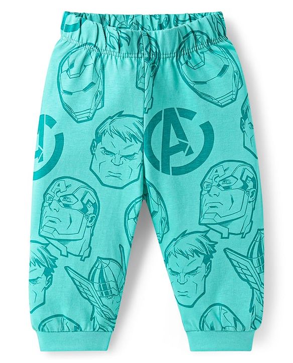 Babyhug Marvel Single Jersey Knit Full Sleeves Night Suit with Avengers Graphics - Mint
