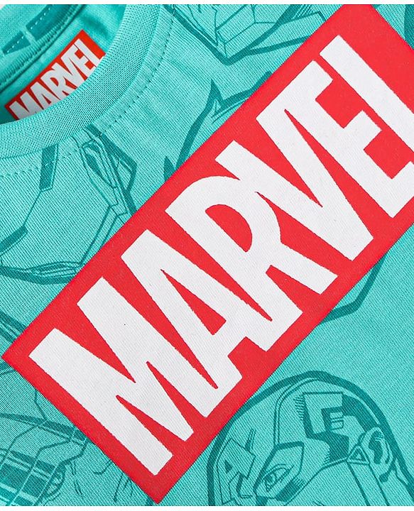 Babyhug Marvel Single Jersey Knit Full Sleeves Night Suit with Avengers Graphics - Mint