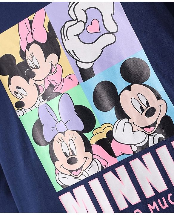 Pine Kids Disney Single Jersey Knit Full Sleeves Night Suit with Minnie & Friends Graphics - Navy Blue