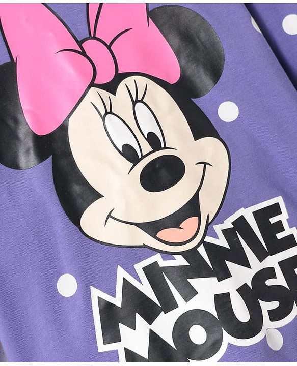 Pine Kids Disney Single Jersey Knit Full Sleeves Night Suit with Minnie Mouse Graphics - Purple