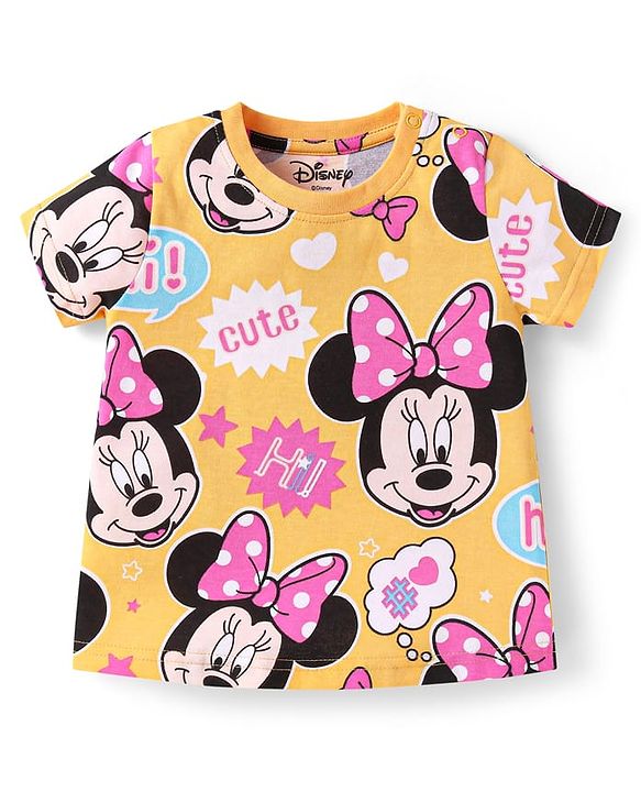 Babyhug Disney Single Jersey Knit Half Sleeves  Co-ords Shorts Night Suit with Minnie Mouse Graphics - Yellow