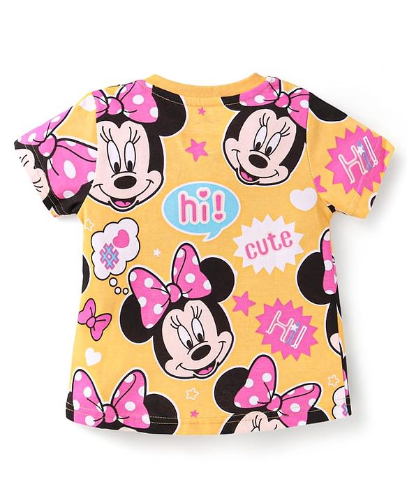 Babyhug Disney Single Jersey Knit Half Sleeves  Co-ords Shorts Night Suit with Minnie Mouse Graphics - Yellow