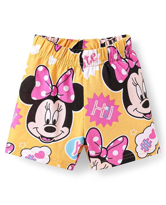 Babyhug Disney Single Jersey Knit Half Sleeves  Co-ords Shorts Night Suit with Minnie Mouse Graphics - Yellow