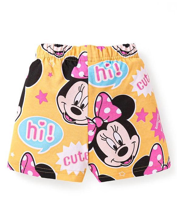 Babyhug Disney Single Jersey Knit Half Sleeves  Co-ords Shorts Night Suit with Minnie Mouse Graphics - Yellow