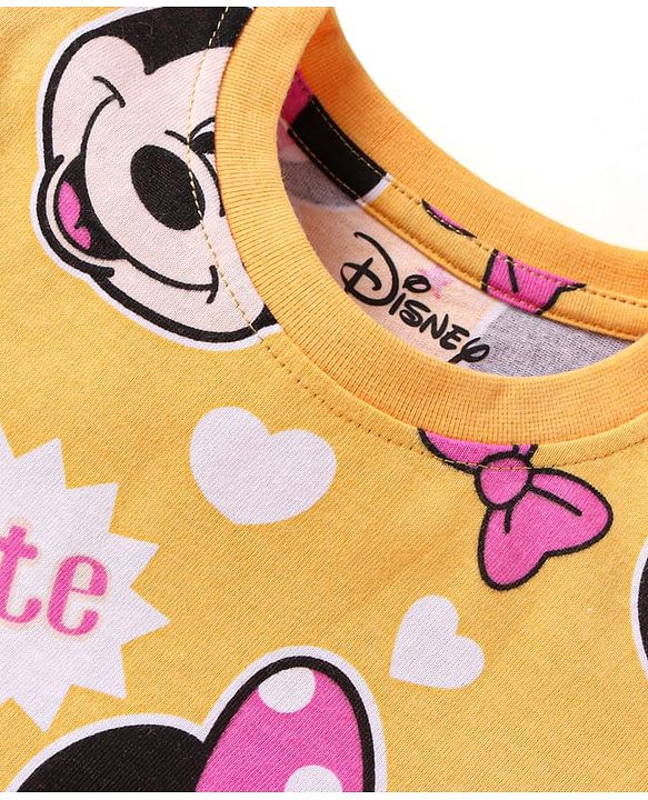 Babyhug Disney Single Jersey Knit Half Sleeves  Co-ords Shorts Night Suit with Minnie Mouse Graphics - Yellow