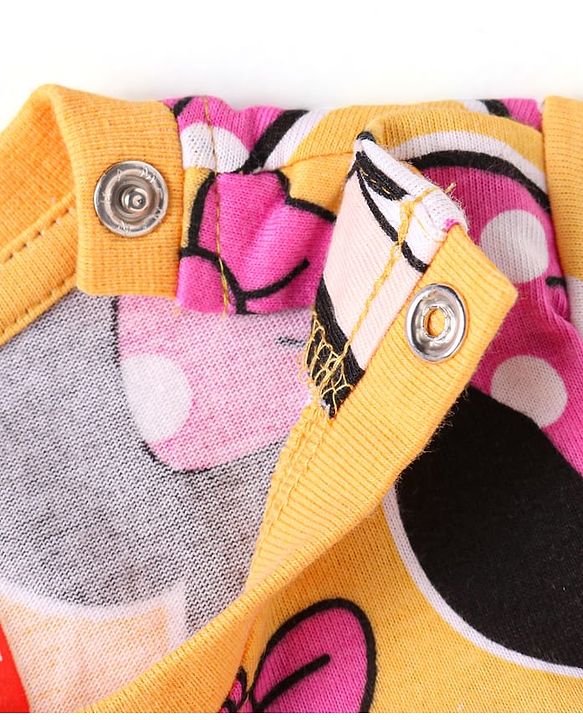 Babyhug Disney Single Jersey Knit Half Sleeves  Co-ords Shorts Night Suit with Minnie Mouse Graphics - Yellow