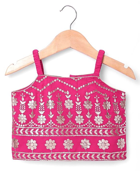 Babyhug Sleeveless Floral Sequenced Embroidered Choli Lehenga & Dupatta Set with Tassel Detailing - Dark Pink