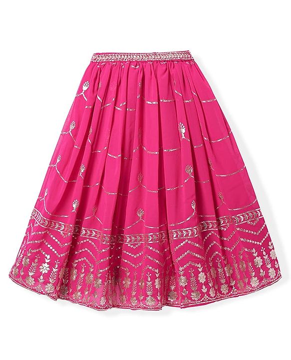 Babyhug Sleeveless Floral Sequenced Embroidered Choli Lehenga & Dupatta Set with Tassel Detailing - Dark Pink