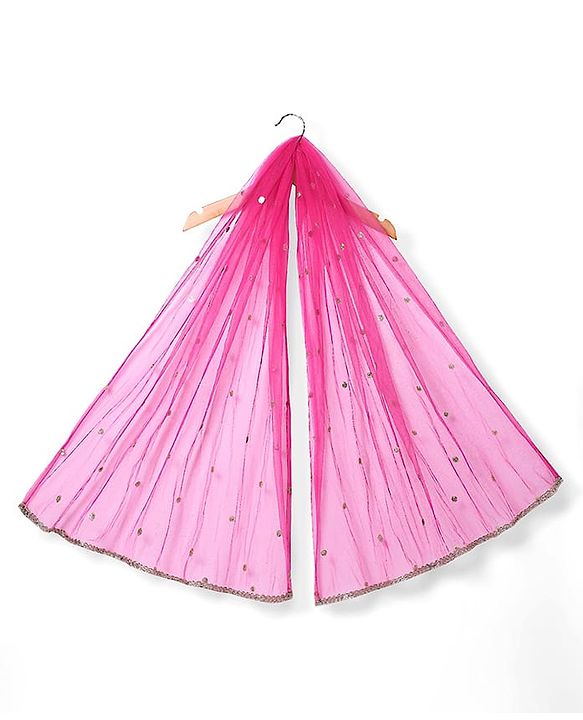 Babyhug Sleeveless Floral Sequenced Embroidered Choli Lehenga & Dupatta Set with Tassel Detailing - Dark Pink