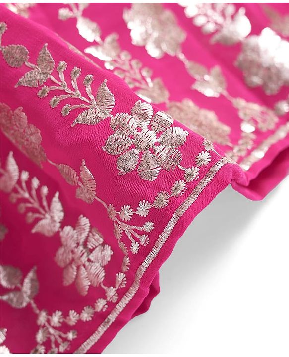 Babyhug Sleeveless Floral Sequenced Embroidered Choli Lehenga & Dupatta Set with Tassel Detailing - Dark Pink