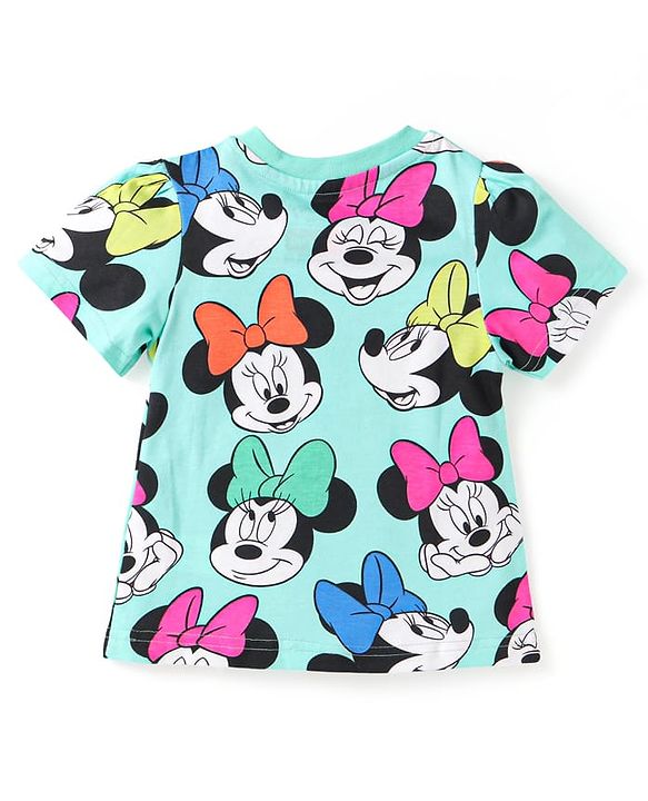 Babyhug Disney Single Jersey Knit Half Sleeves Co-ords Shorts Night Suit with Minnie Mouse Graphics - Turquoise