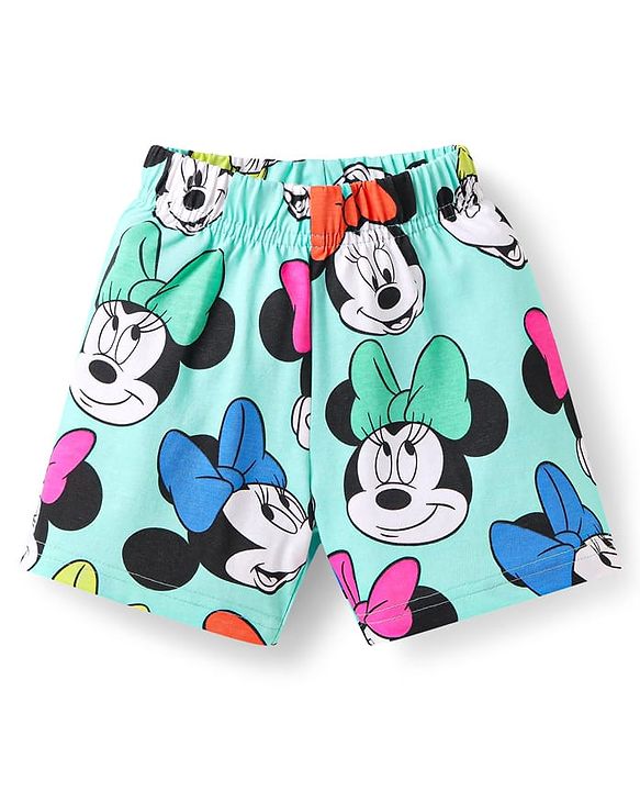 Babyhug Disney Single Jersey Knit Half Sleeves Co-ords Shorts Night Suit with Minnie Mouse Graphics - Turquoise